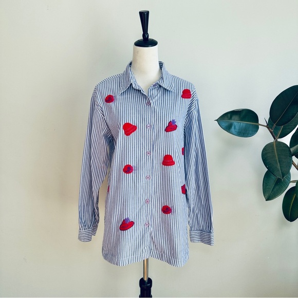 Vintage Willow Ridge Red Hat Society Embroidered Button Down Shirt L - Picture 1 of 5